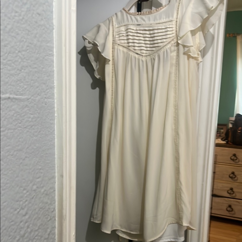 Wet Seal Cream Ruffle Sleeve Dress